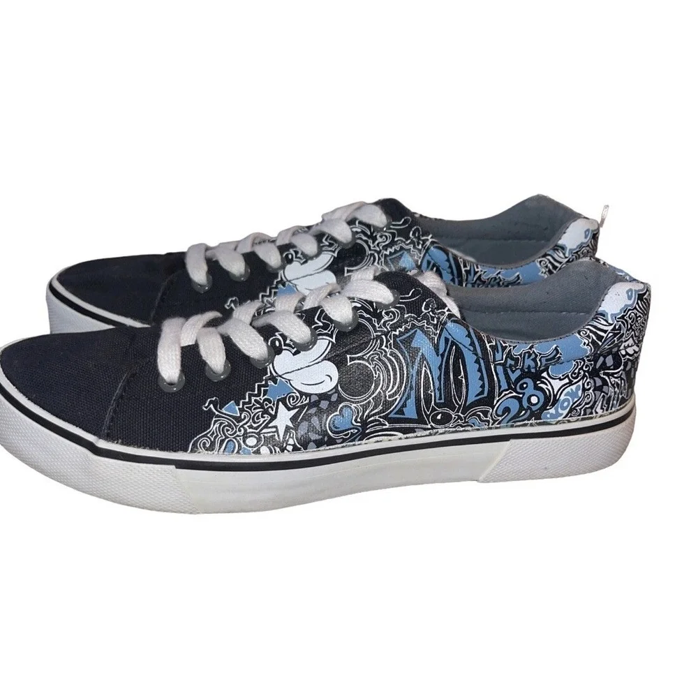 Disney Parks Men's Black Canvas Mickey Mouse Graffiti Print Sneakers Shoes Sz 7